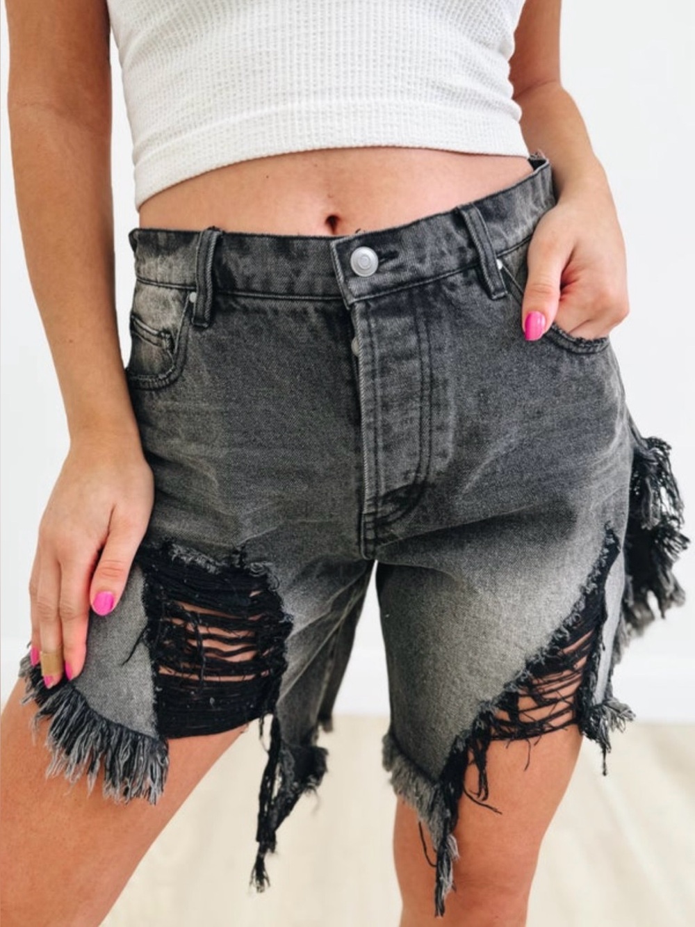 Distressed Denim Short